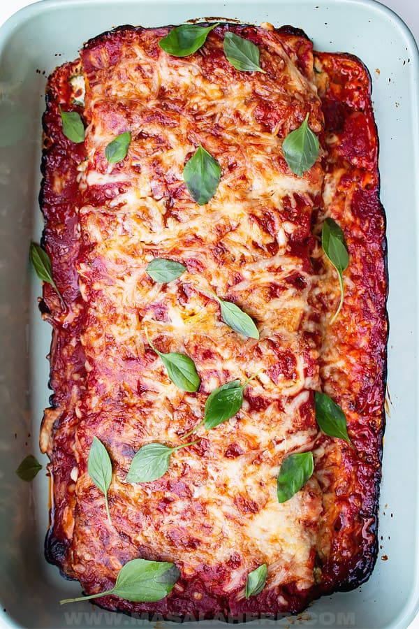 pasta tubes cannelloni baked in a casserole dish