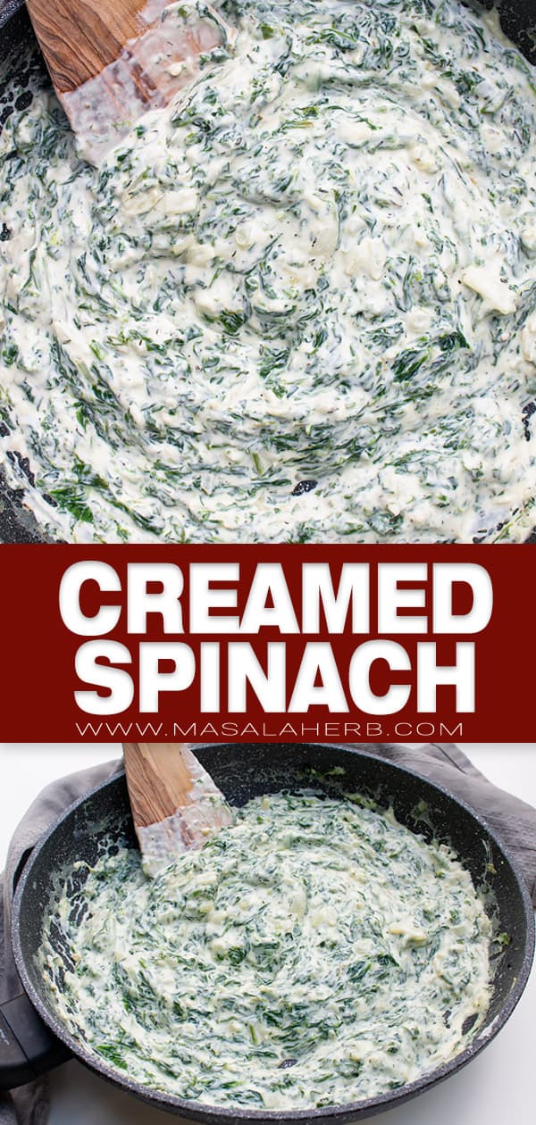 Quick Creamed Spinach with Cream Cheese Recipe pin image