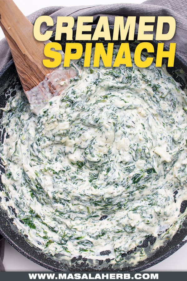 creamed spinach prepared in a pan