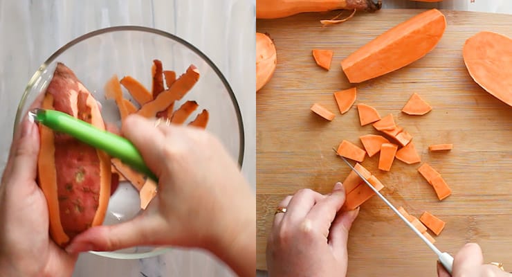 peel and cut sweet potatoes