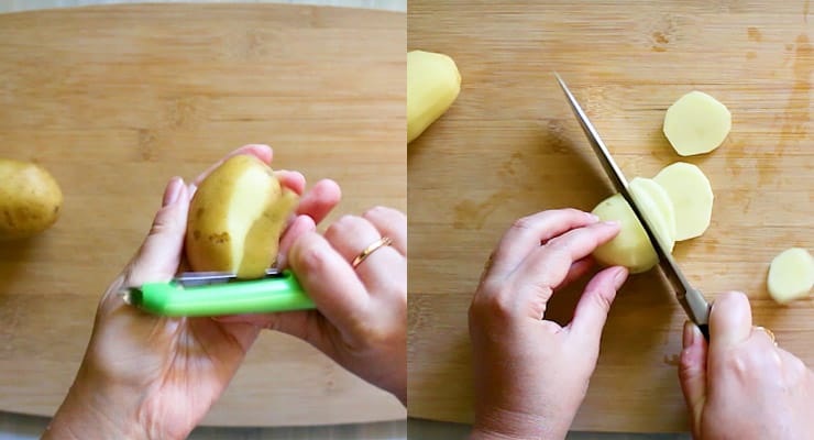 peel potatoes and slice