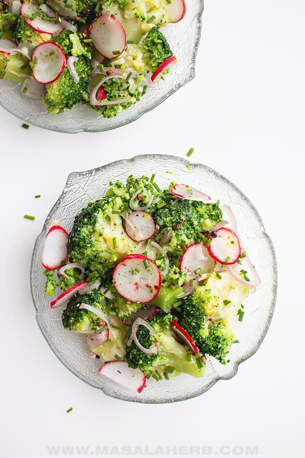 bowl of salad with broccoli and radish