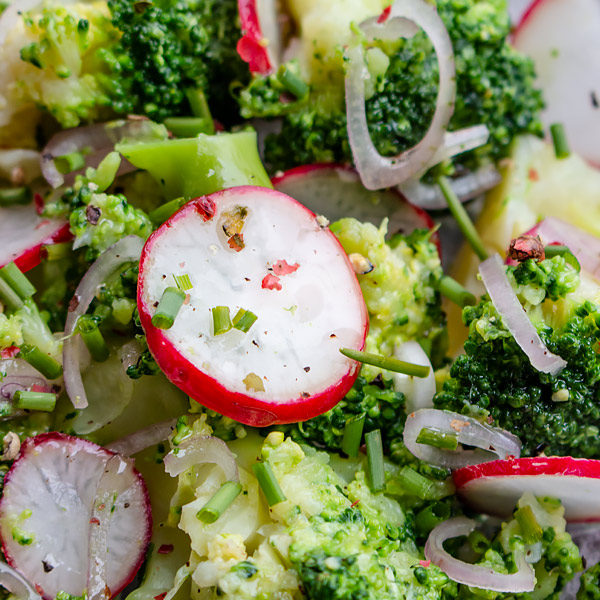 fresh side dish salad with broccoli and radish