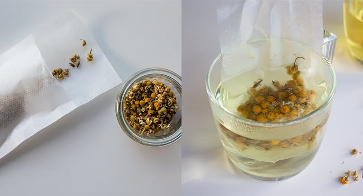 fill tea bags with flower and steep in hot water