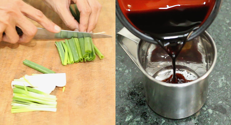 prep and cut vegetables and prepare the sauce