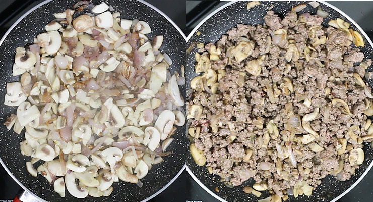 saute onion, mushroom and ground beef