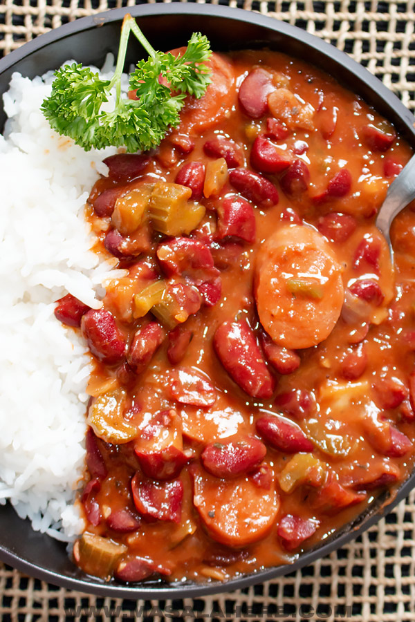 smoky sausages in red beans