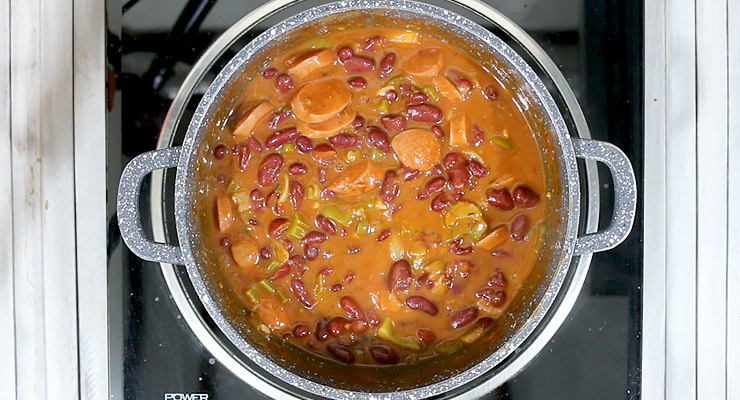 cook the red beans until thickened