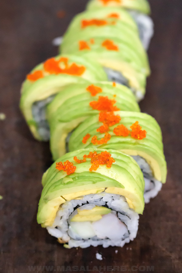 sliced dragon roll sushi