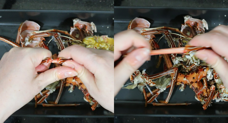 take out lobster meat from legs