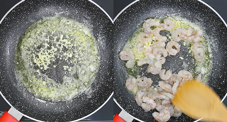 sauté garlic in butter and stir in shrimp