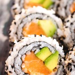 salmon avocado roll sushi front view