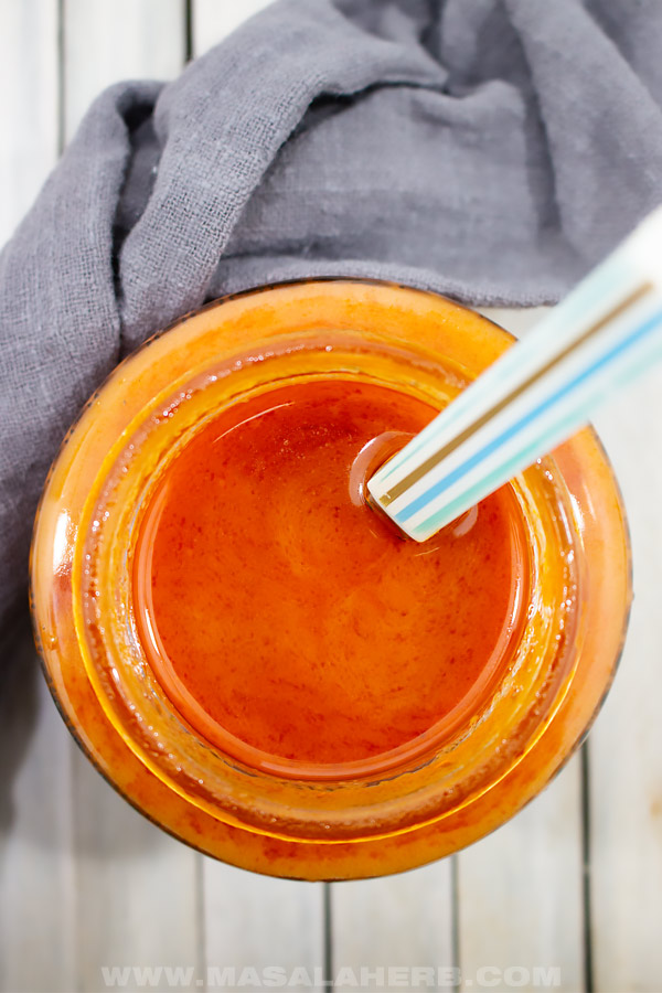 top down view of buffalo sauce in a jar