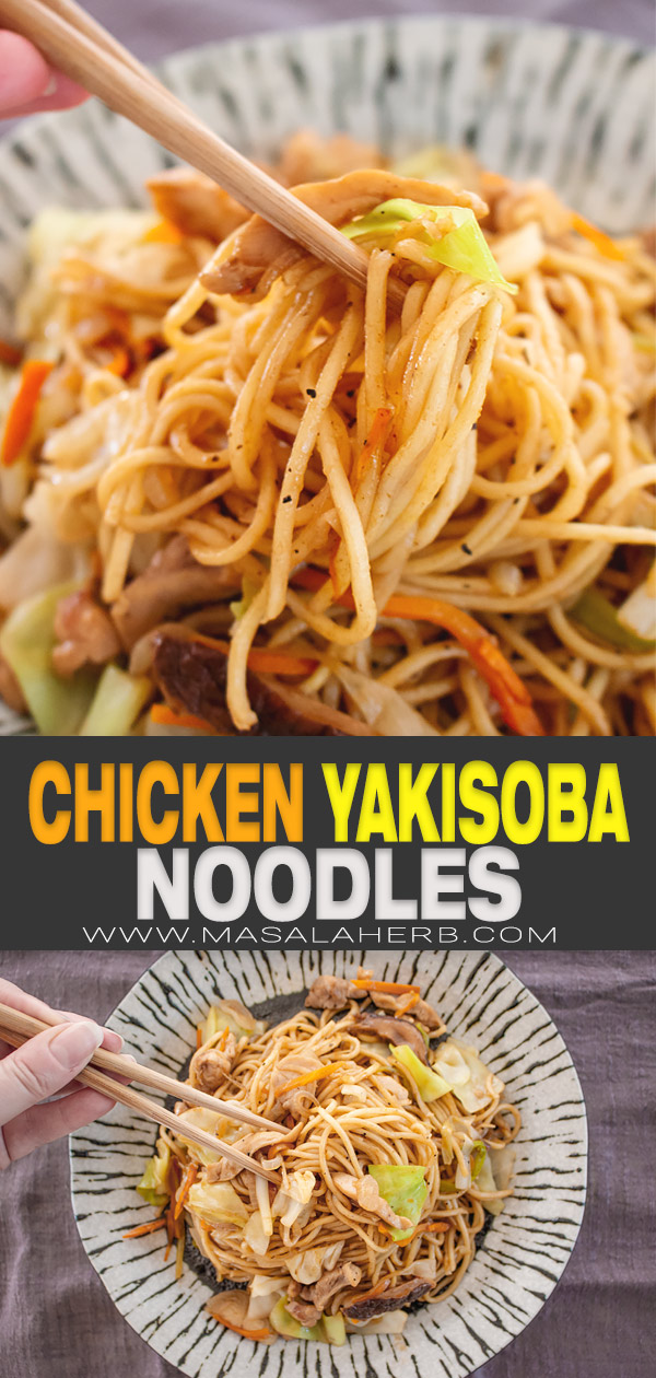 Chicken Yakisoba Noodles pin image