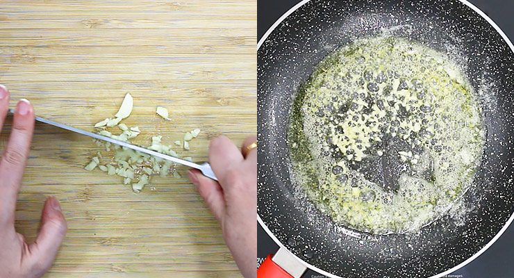 chop garlic and saute