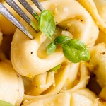 tortellini close up with basil