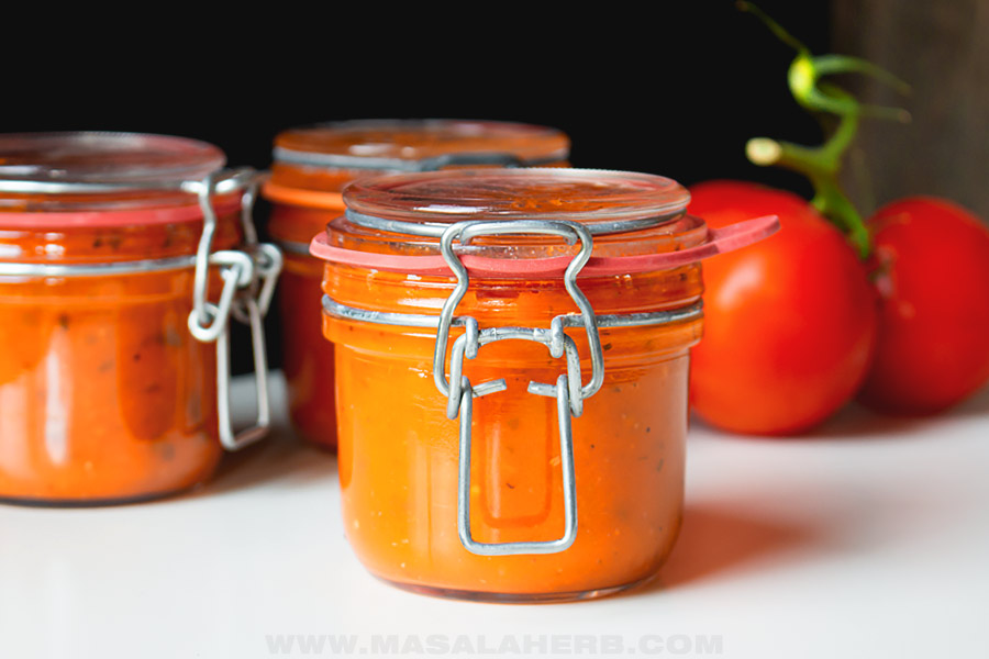 homemade tomato coulis in a jar with gasket