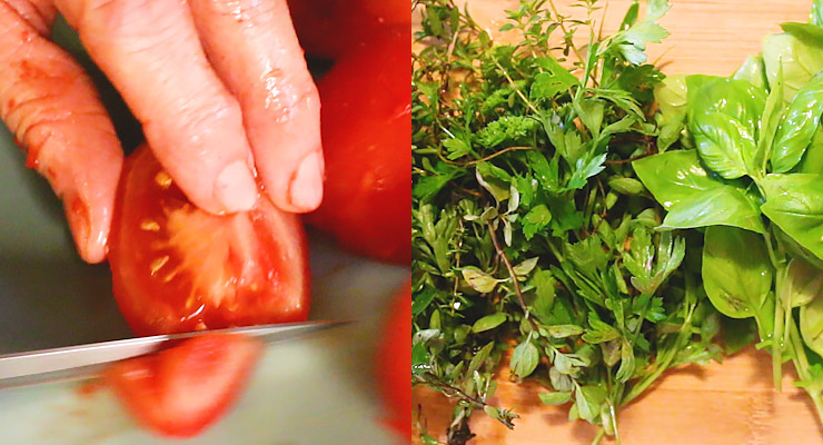 cut tomato and add herbs