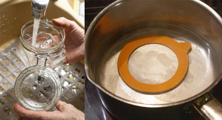 wash jars and boil rubber gasket