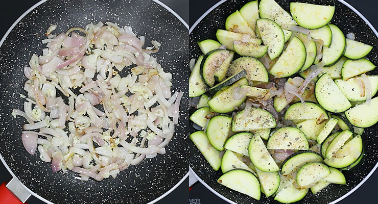 saute onion, garlic and zucchini