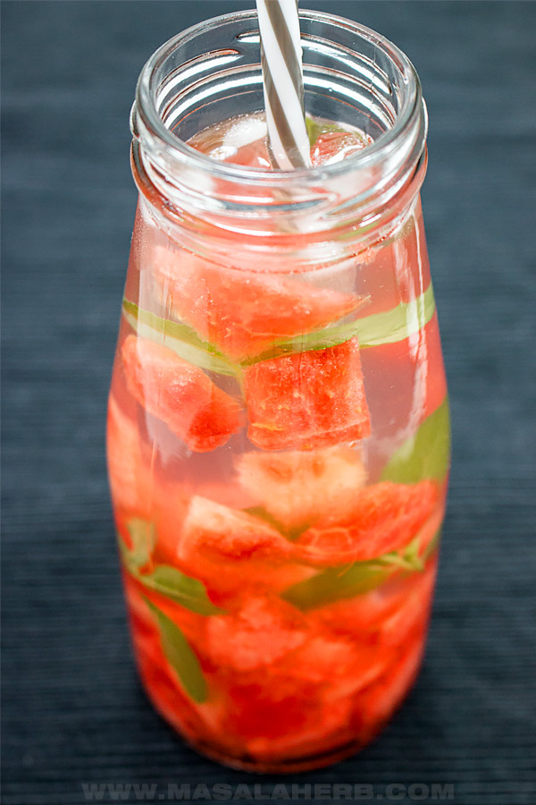 close up watermelon infused water