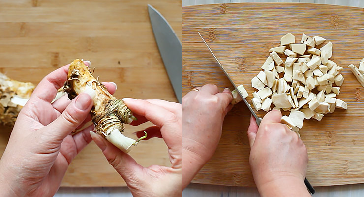 cut and peel horseradish