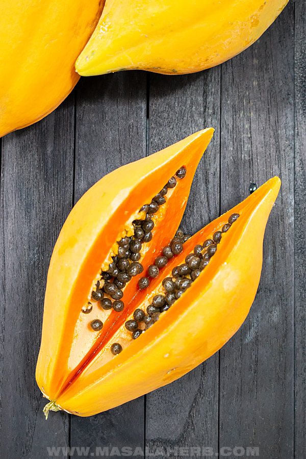 cut open ripe papaya fruit