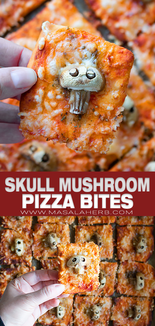 Skull Mushroom Pizza Bites pin image
