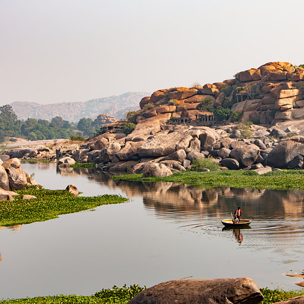 Tungabhadra river in a coracle