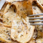 close up pan fried sliced king oyster mushrooms