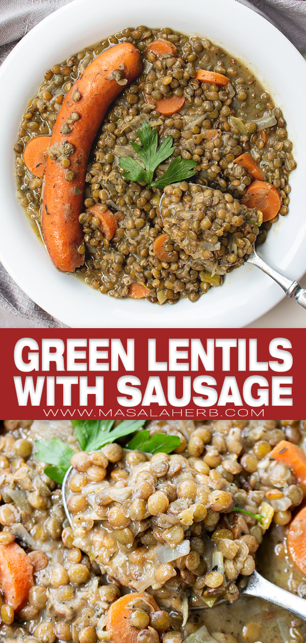 French Green Lentils with Sausage (Puy Lentils) pin image