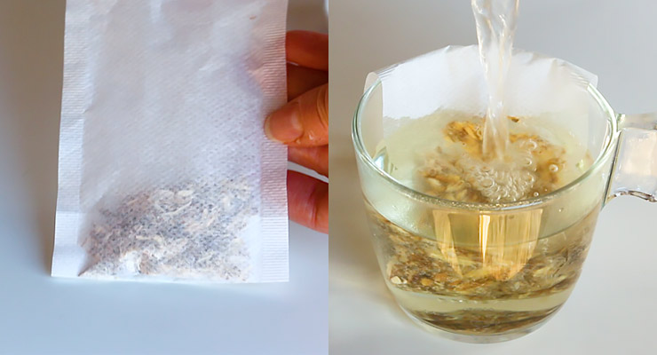 fill empty tea bag with dried chicory root, place into a cup and pour water over it
