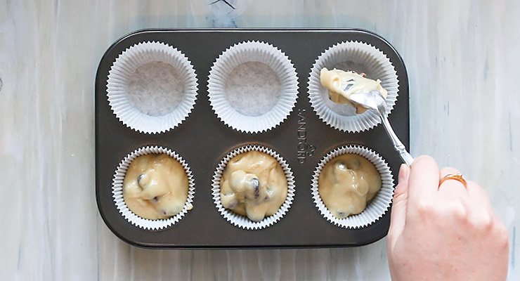 fill muffin cups with batter and bake