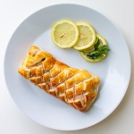 salmon wellington with lemon slices