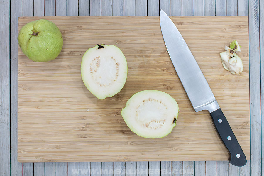 cut open white guava