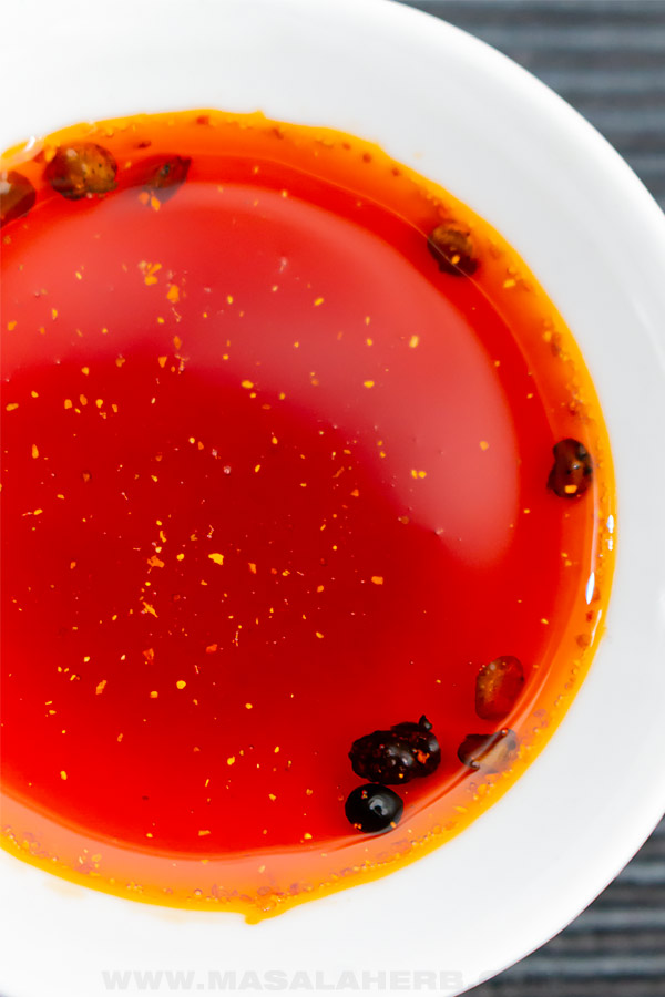 close up chili oil in a bowl