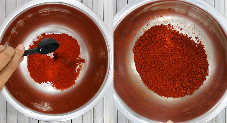 add water to the red chili pepper powder