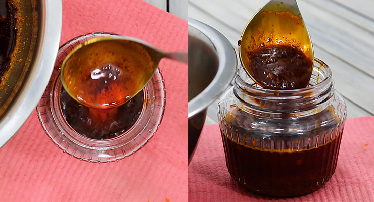 pour oil into a jar