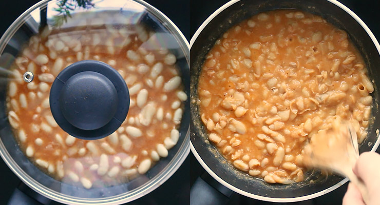 cook white beans and mash to a dip consistency