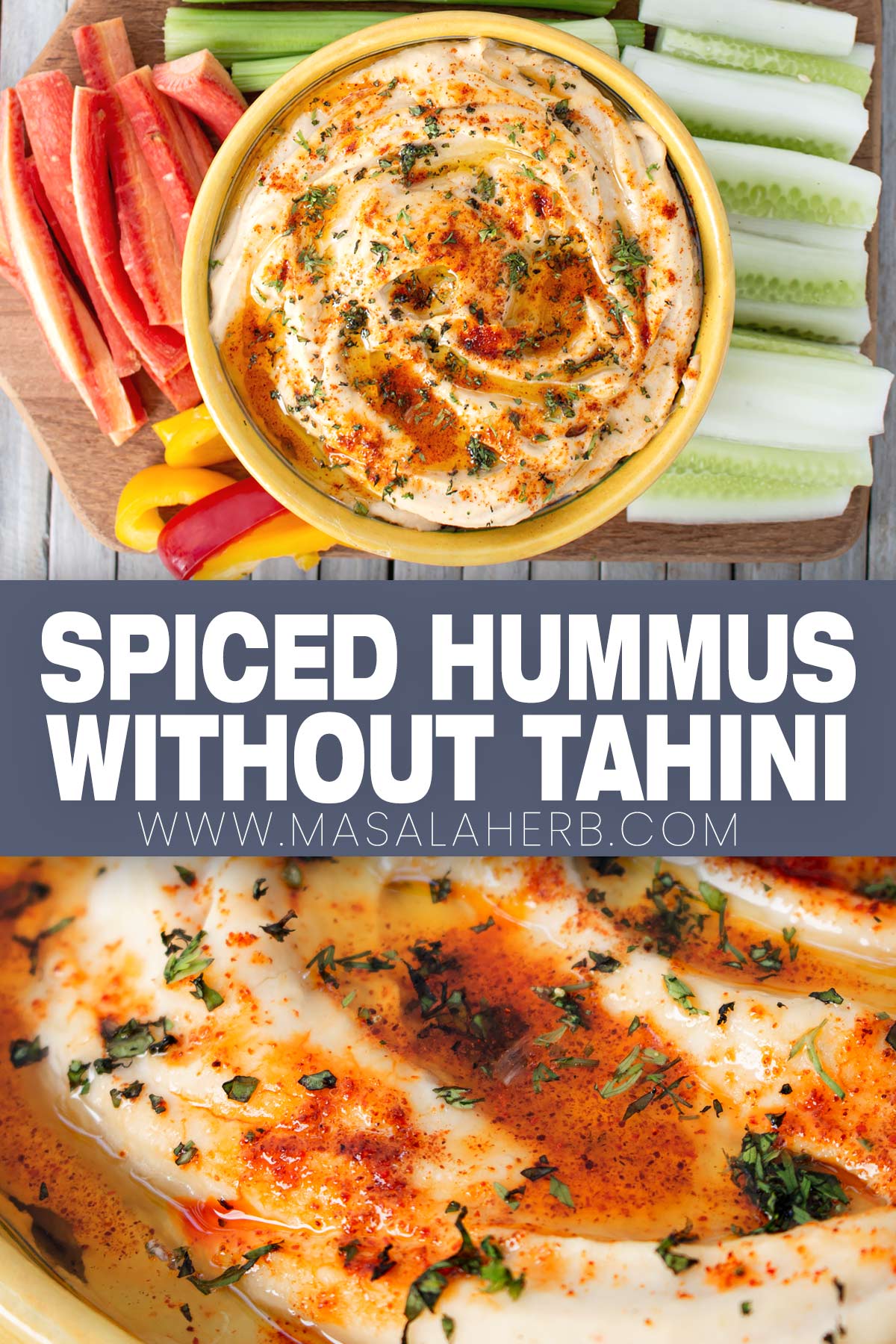 Spicy Hummus without Tahini Recipe pin image