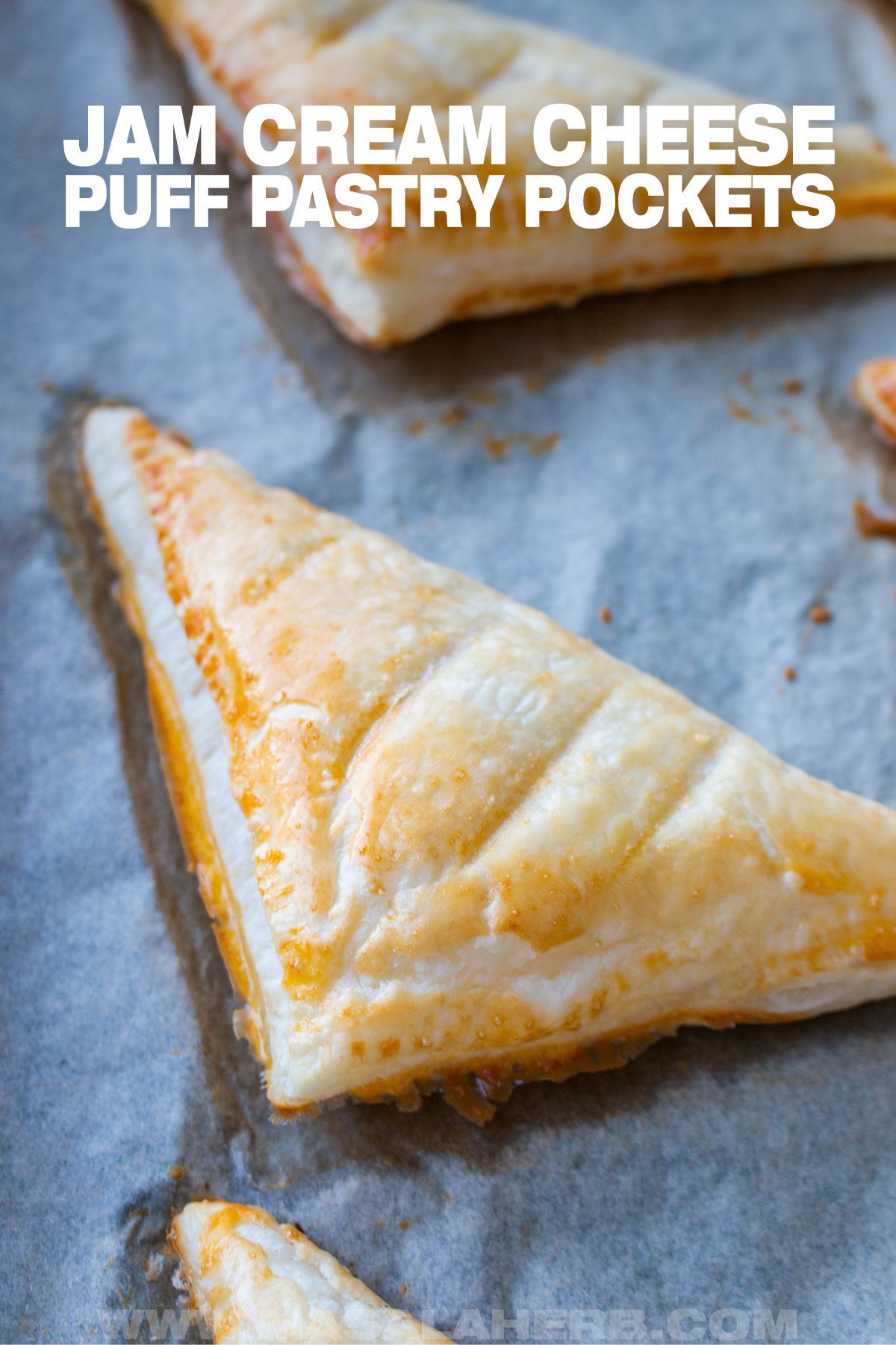 Jam Cream Cheese Puff Pastry Dessert Recipe pin image