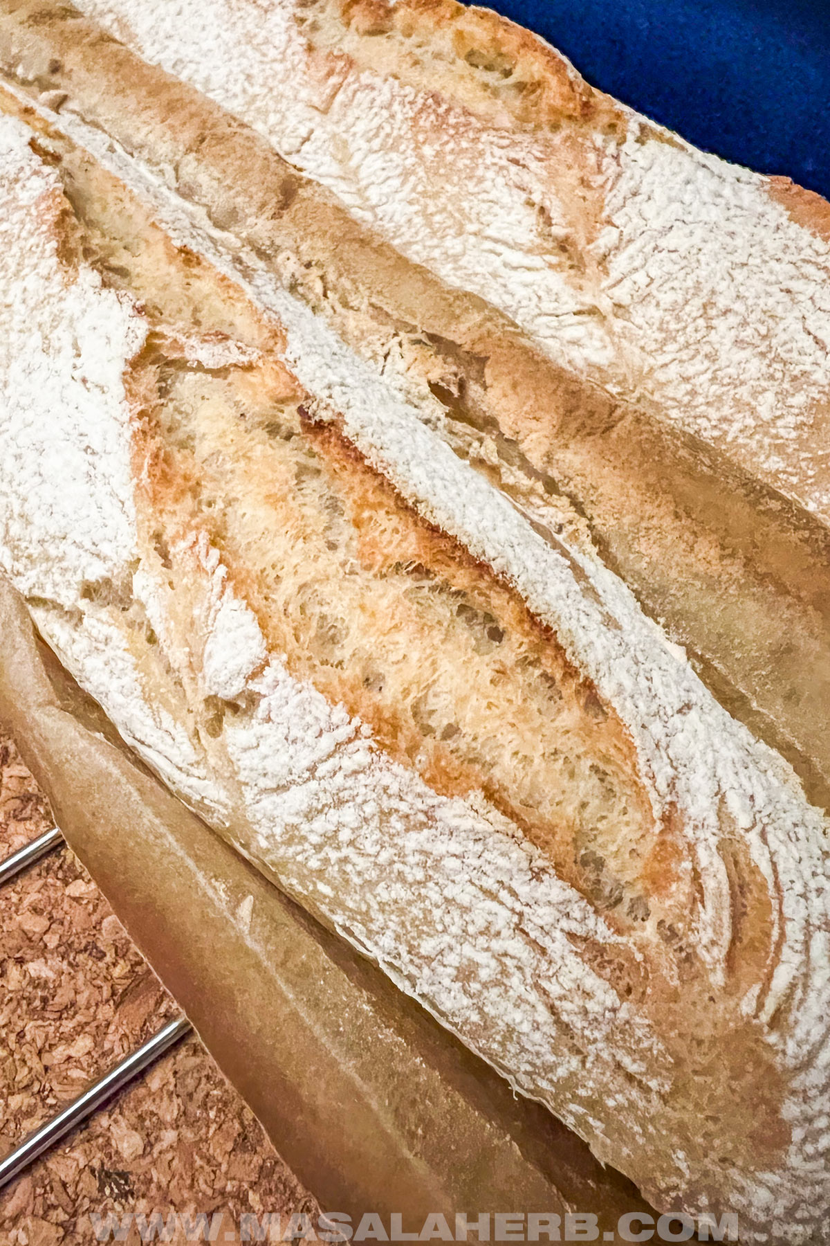 close up of baguette made from scratch