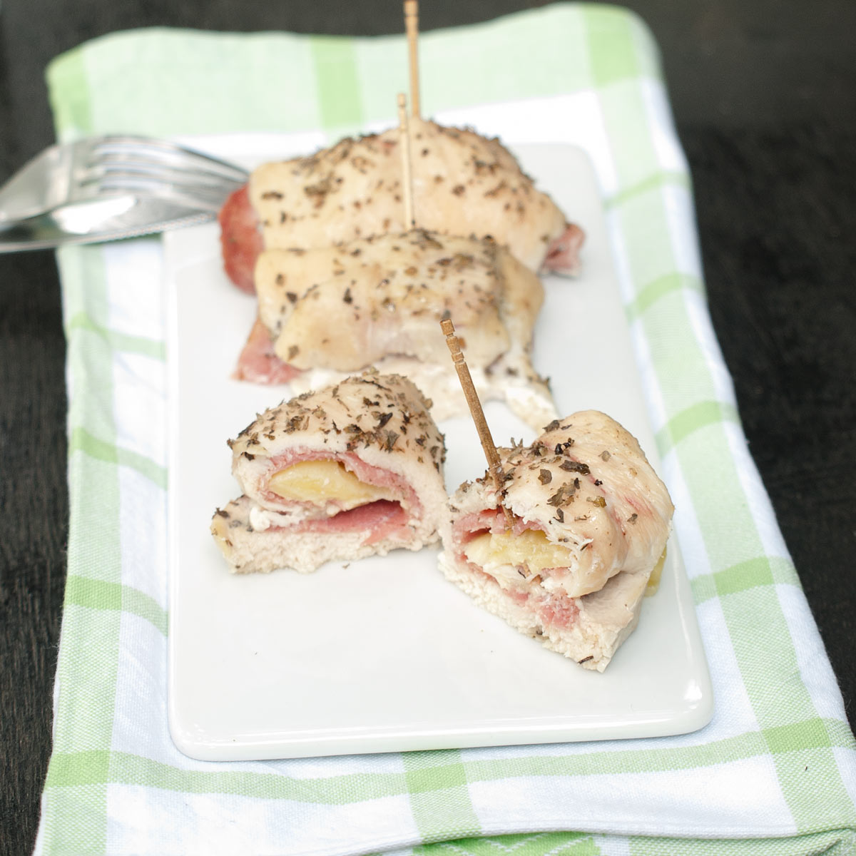 Chicken Roll ups with ham and cheese