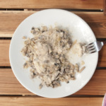 Chicken with Mushroom White Wine Cream Sauce top down view