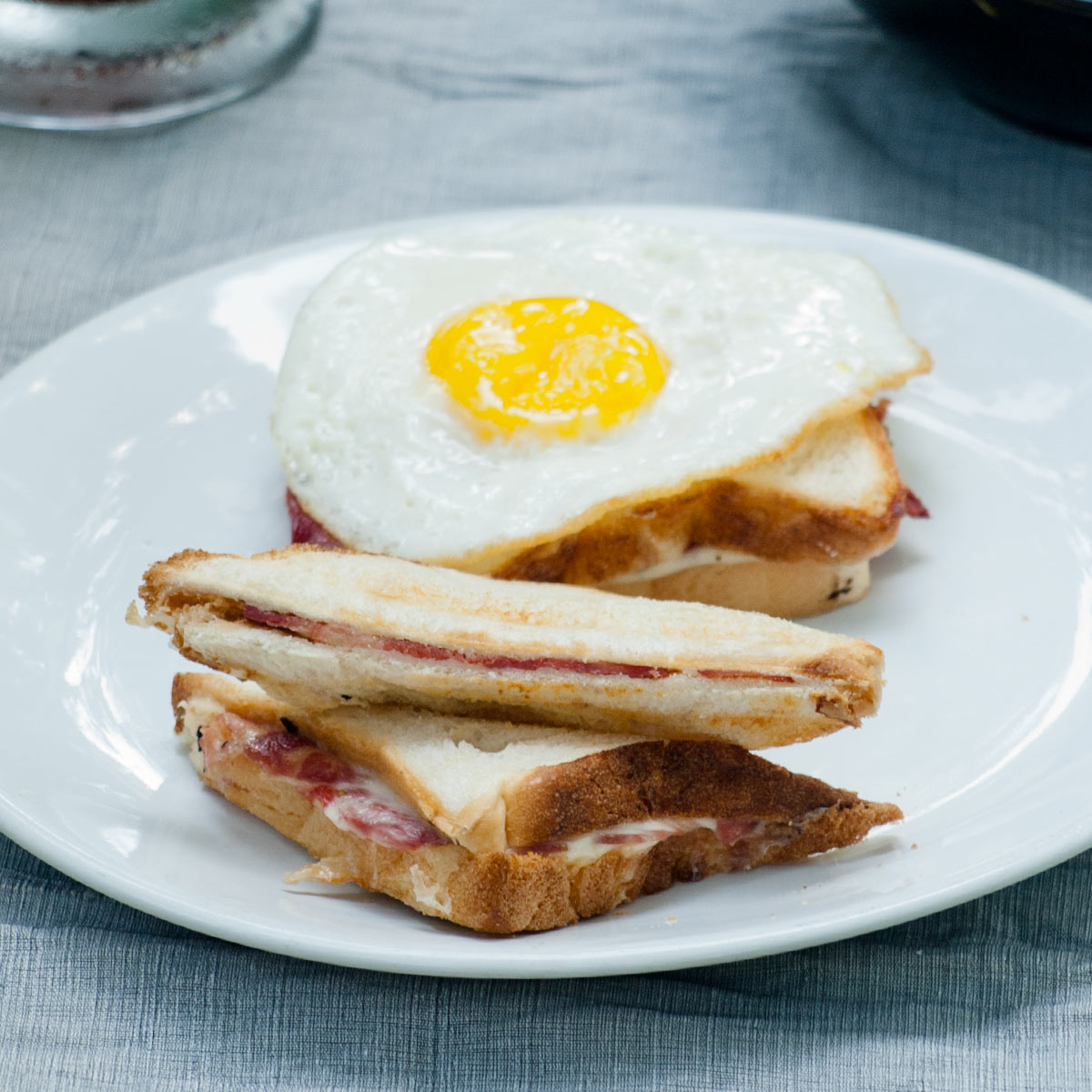 Croque Monsieur and Croque Madame with fried egg