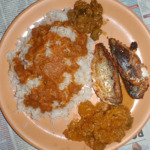 Goan Fish Curry Rice with sauteed vegetable bhaji