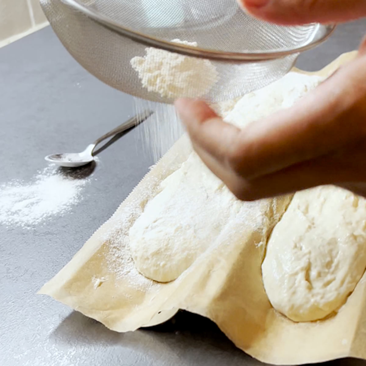 dust your raw baguette with flour