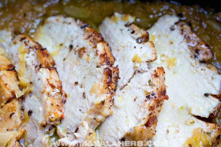 German Pork Loin Roast with Sauerkraut in Dutch Oven
