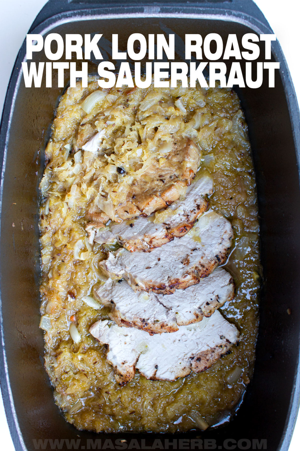 German Pork Loin Roast with Sauerkraut in Dutch Oven