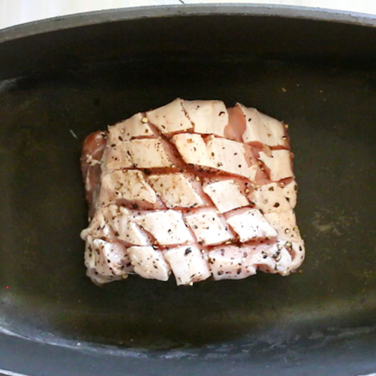 German Pork Loin Roast with Sauerkraut in a Dutch Oven